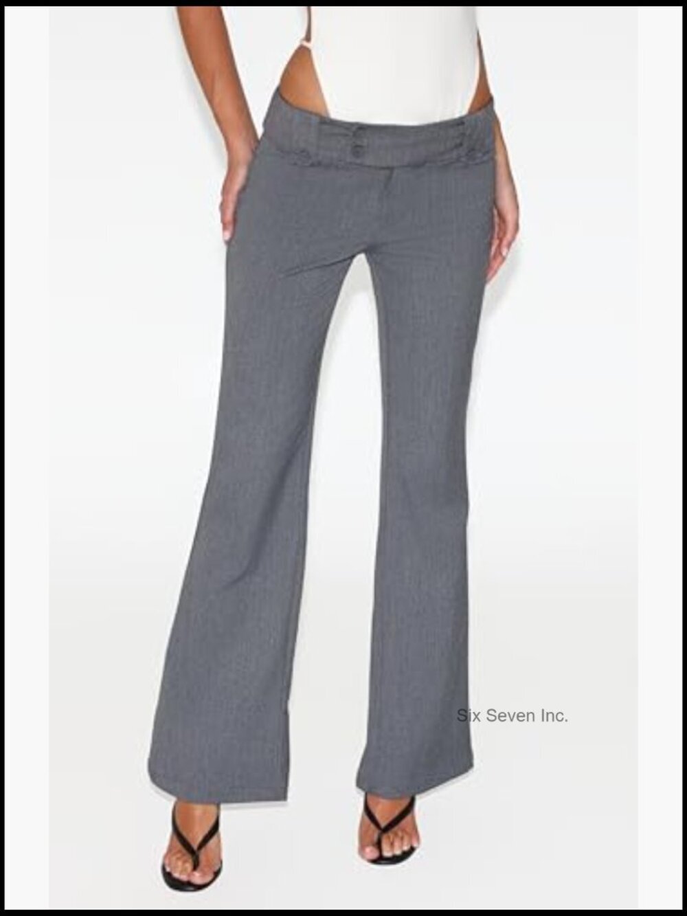 Low-Rise Trousers with Buttoned Waistband and Flare Leg - Picture 2 of 7